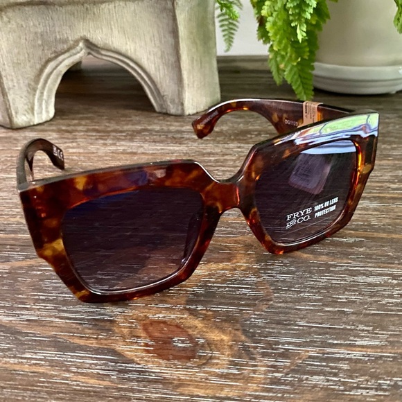 FRYE‎ & CO Oversized Square Tortoise Shell Chunky Sunglasses 100% UV Protection - Picture 4 of 11